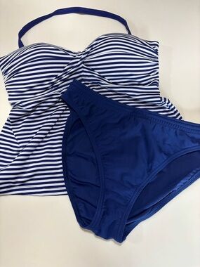 Mossimo Supply Co. Navy and White Striped Swim Top